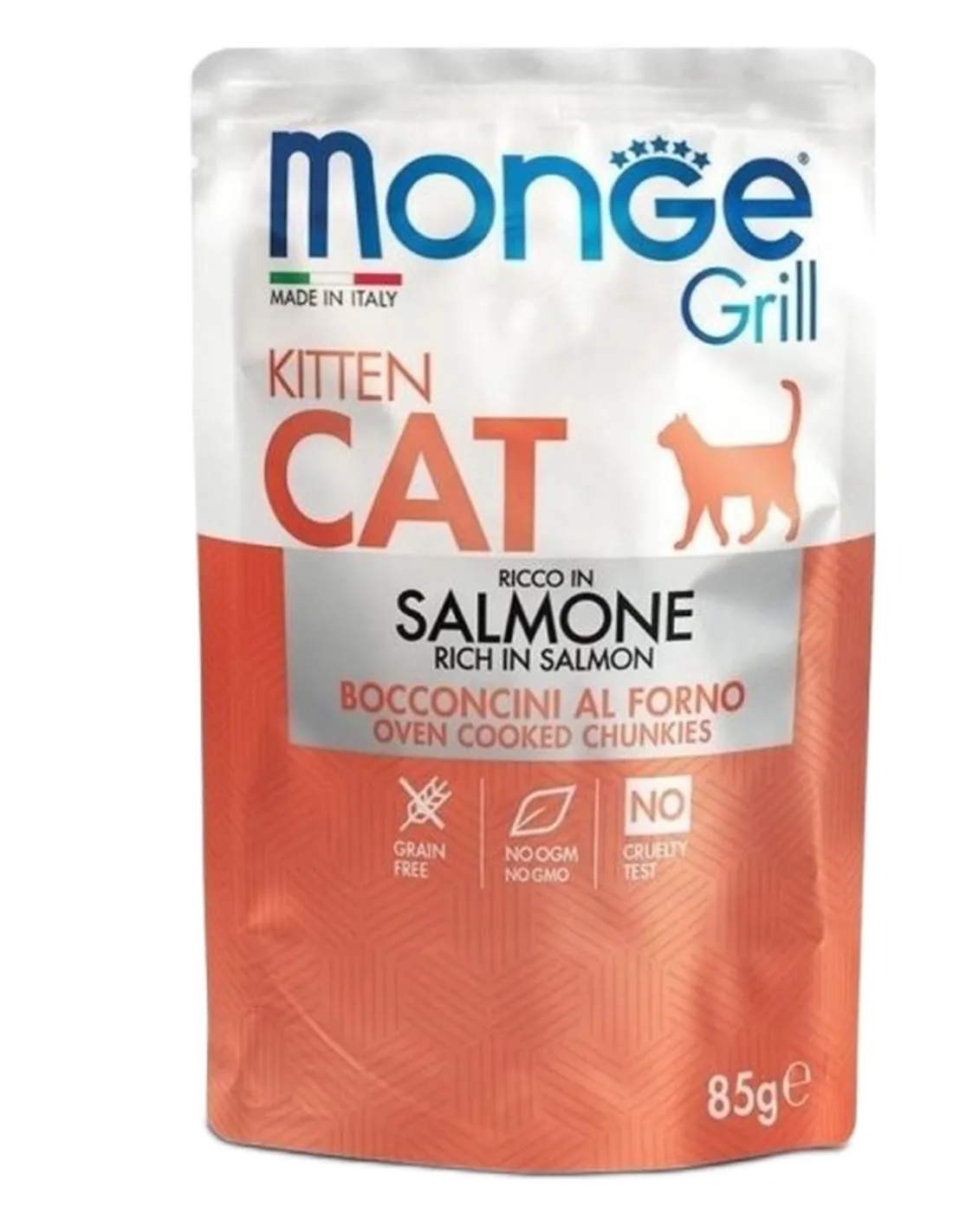 Monge gatto grill kitten bocconcini ricco in salmone busta 85 gr  