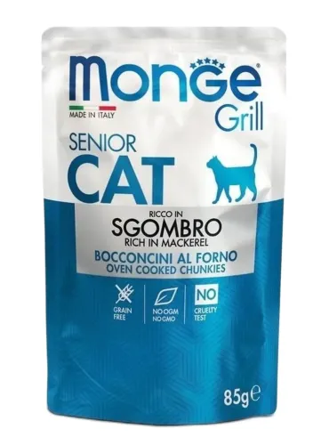 Monge gatto grill senior bocconcini ricco in sgombro busta 85 gr  