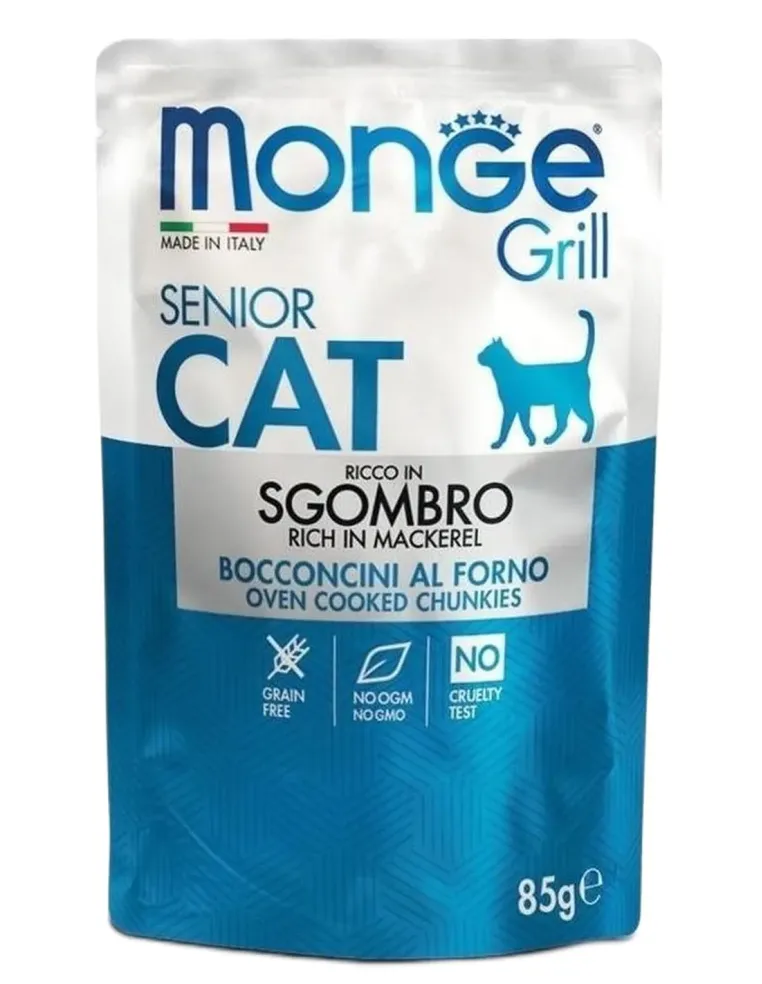 Monge gatto grill senior bocconcini ricco in sgombro busta 85 gr  