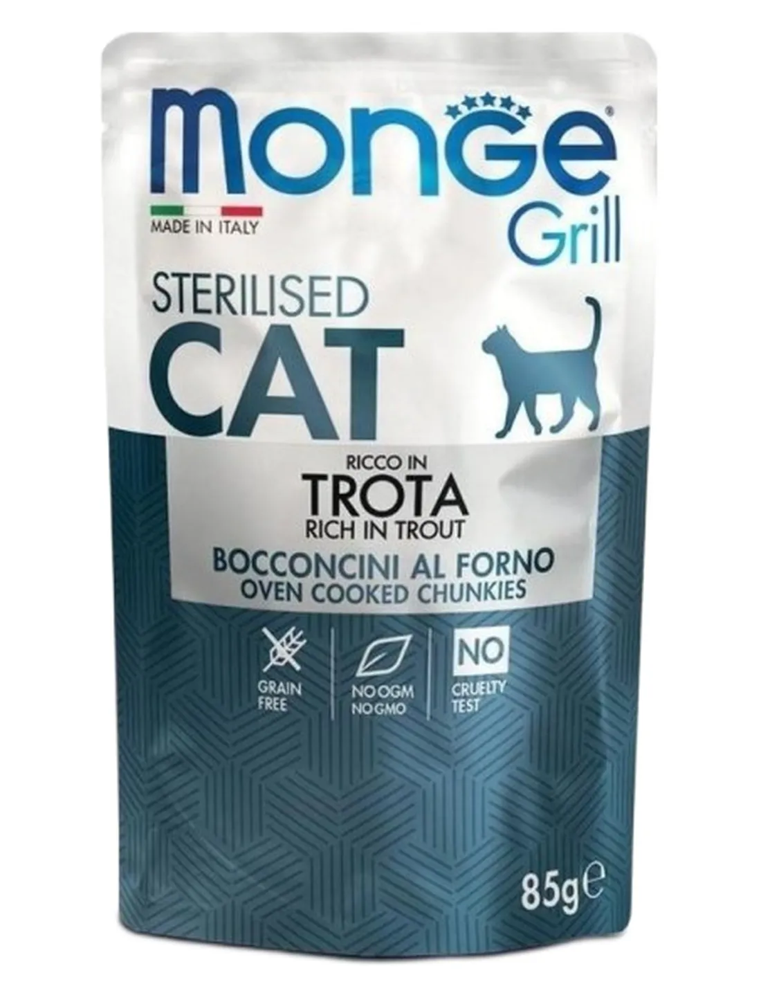 Monge gatto grill sterilised bocconcini ricco in trota busta 85 gr   Monge gatto grill sterilised bocconcini ricco in trota busta 85 gr