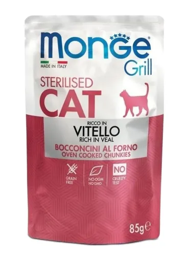 Monge gatto grill sterilised bocconcini ricco in vitello busta 85 gr  