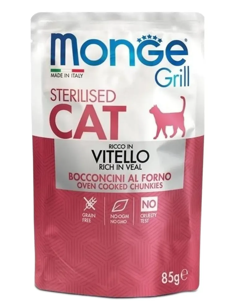 Monge gatto grill sterilised bocconcini ricco in vitello busta 85 gr  