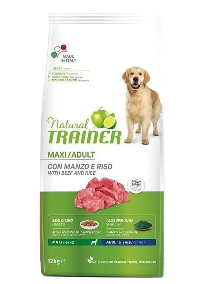 Natural trainer cane Adult maxi con Manzo e riso 12 kg  