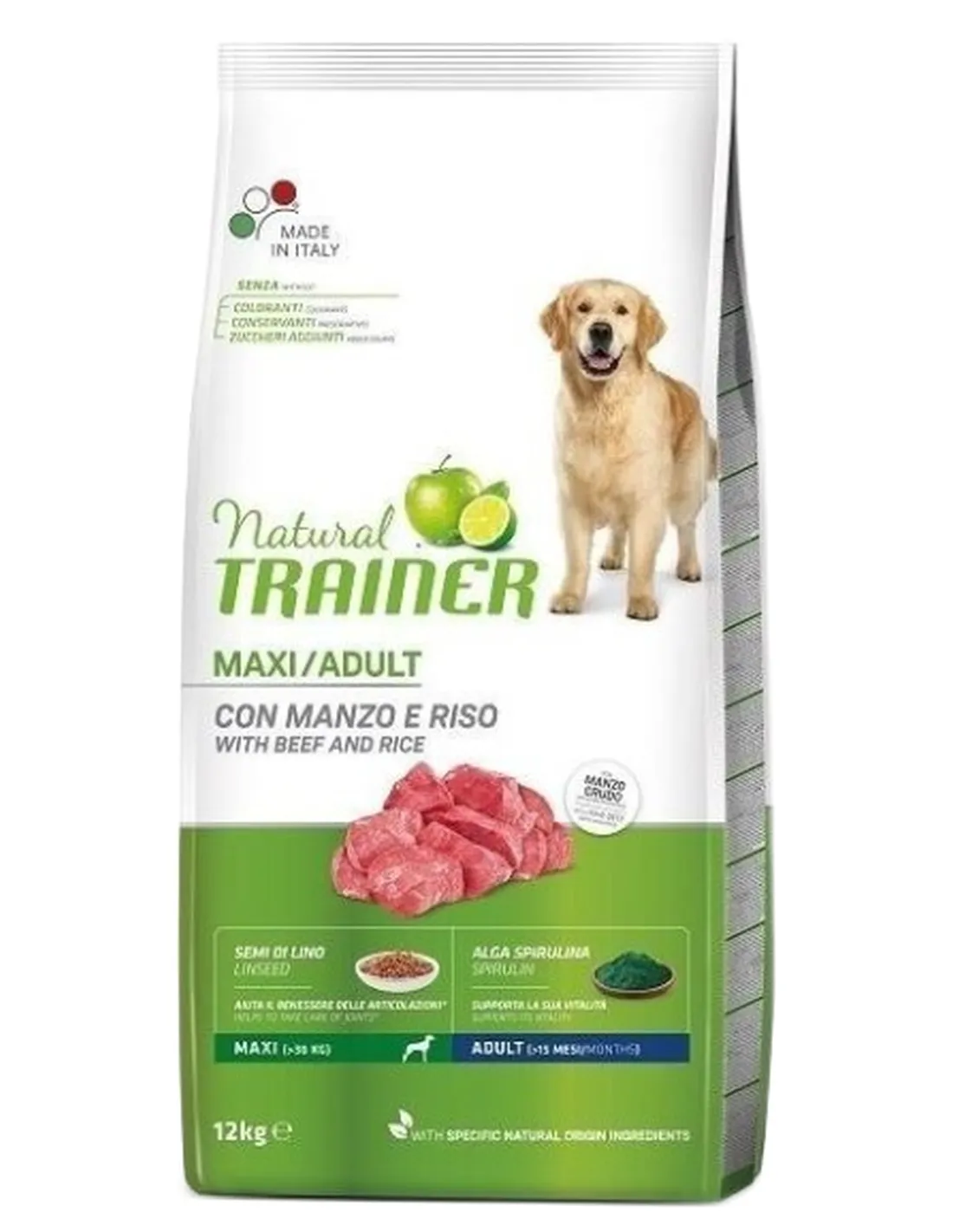Natural trainer cane Adult maxi con Manzo e riso 12 kg  