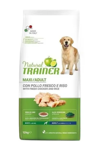 Natural trainer cane adult maxi con pollo fresco e riso 12 kg  