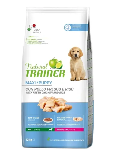 Natural trainer puppy maxi pollo fresco e riso 12 kg  