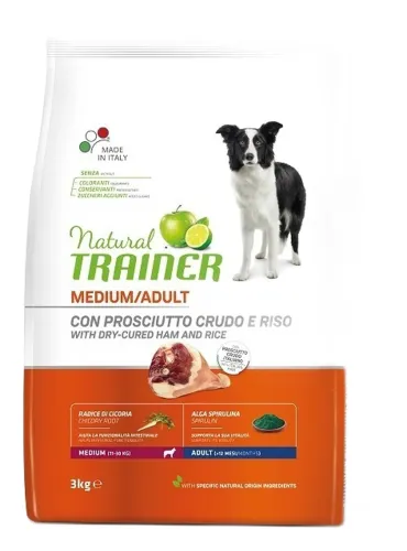 Natural trainer cane Adult Medium con Prosciutto crudo e riso 3 kg  
