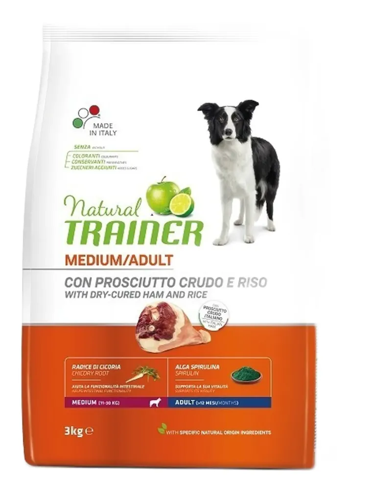 Natural trainer cane Adult Medium con Prosciutto crudo e riso 3 kg  