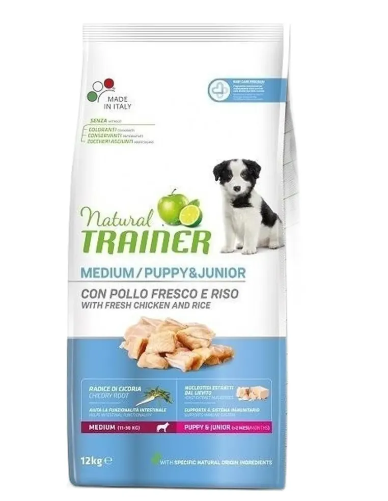 Natural trainer puppy e junior medium pollo fresco 12 kg  