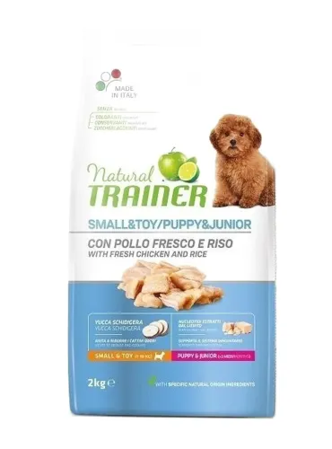 Natural trainer puppy e junior small e toy con pollo fresco e riso 2 kg  