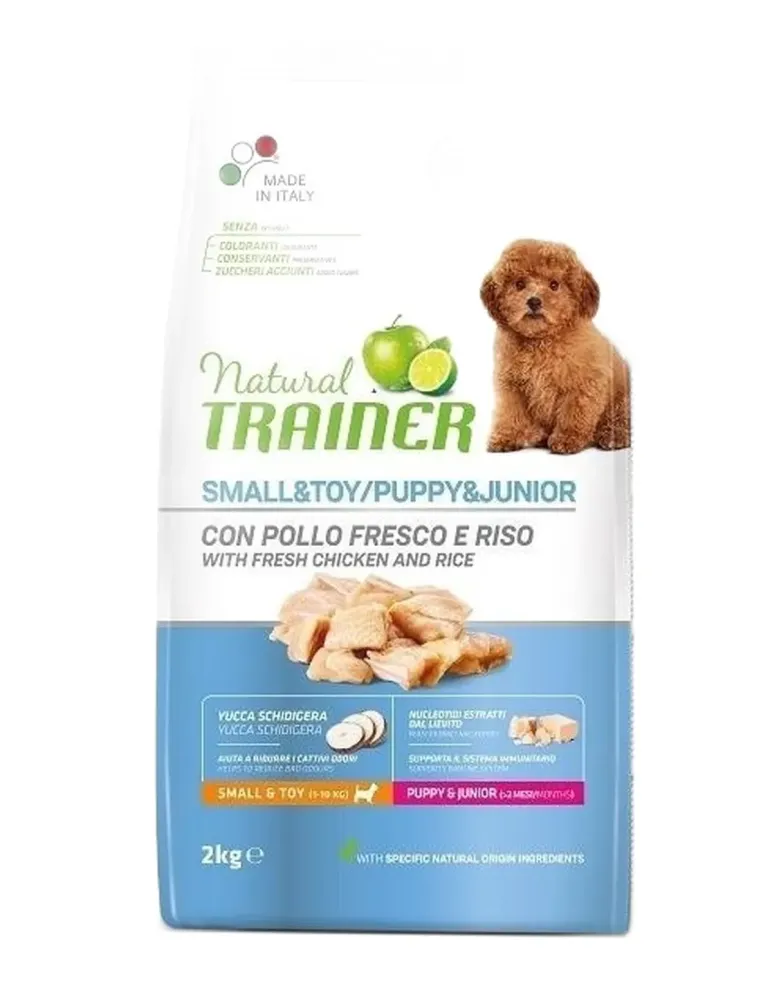 Natural trainer puppy e junior small e toy con pollo fresco e riso 2 kg  