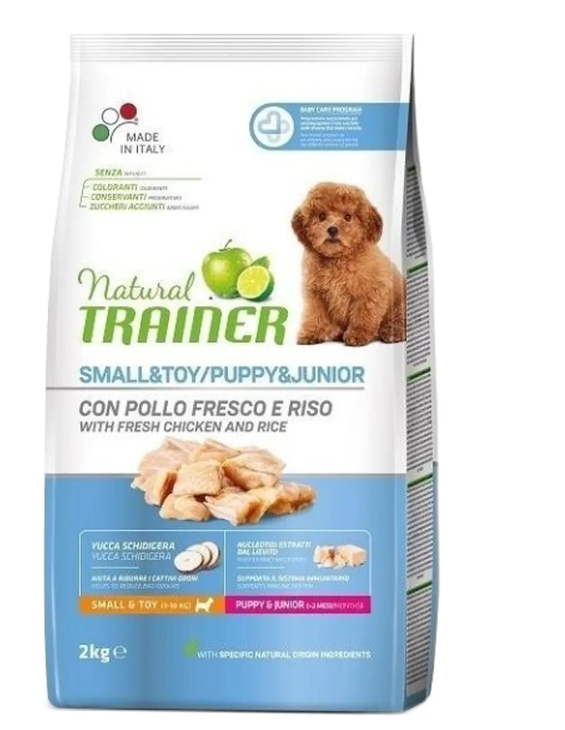 Natural trainer puppy e junior small e toy con pollo fresco e riso 2 kg  