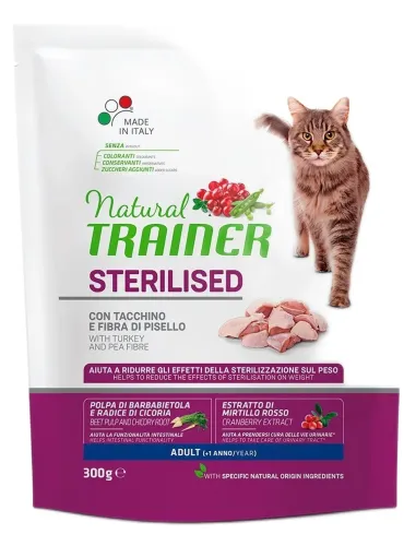 Natural trainer Sterilised gatto Adult con tacchino 300 gr  