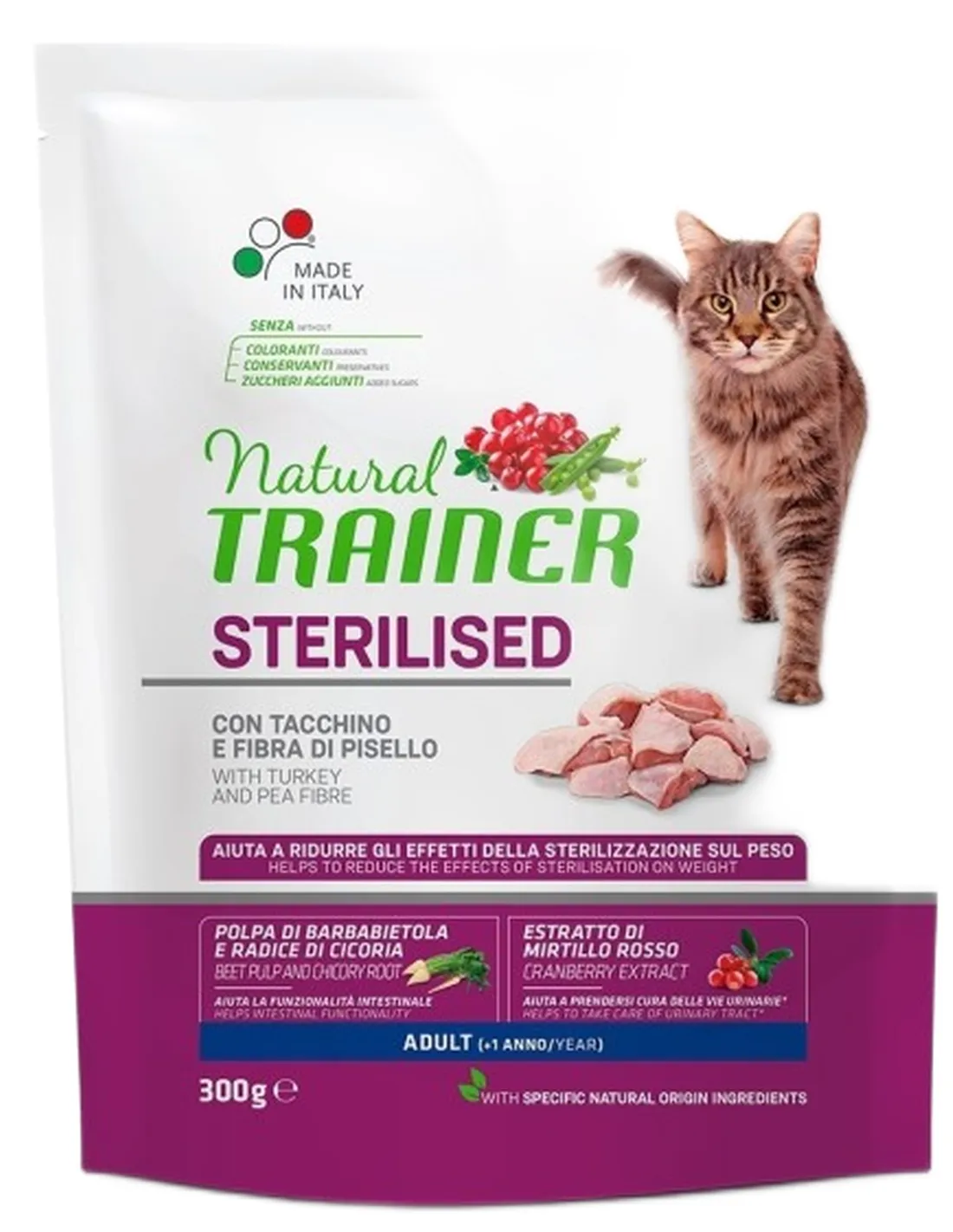 Natural trainer Sterilised gatto Adult con tacchino 300 gr   Natural trainer Sterilised gatto Adult con tacchino 300 gr