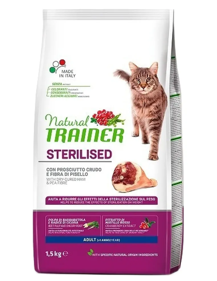 Natural trainer Sterilised gatto Adult con prosciutto crudo 1,5 kg  