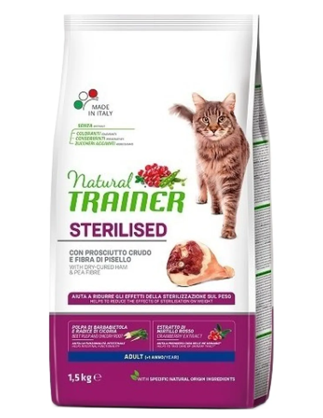 Natural trainer Sterilised gatto Adult con prosciutto crudo 1,5 kg   Natural trainer Sterilised gatto Adult con prosciutto crudo 1,5 kg