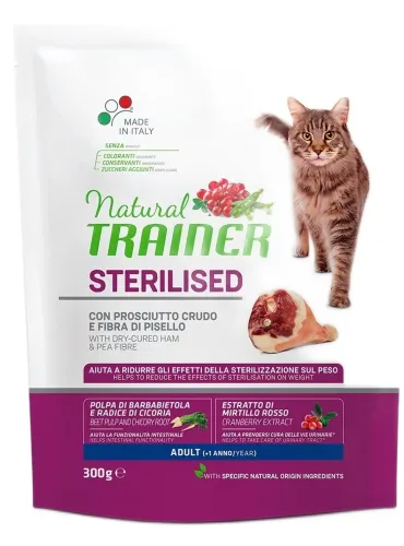 Natural trainer Sterilised gatto Adult con prosciutto crudo 300 gr  
