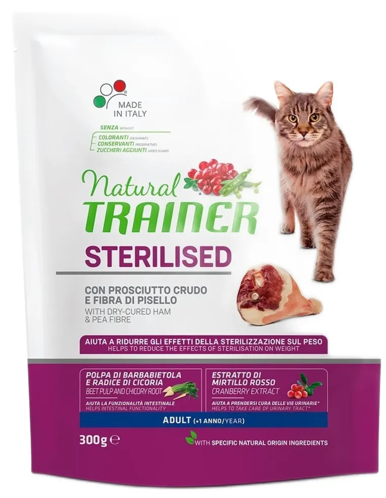 Natural trainer Sterilised gatto Adult con prosciutto crudo 300 gr  
