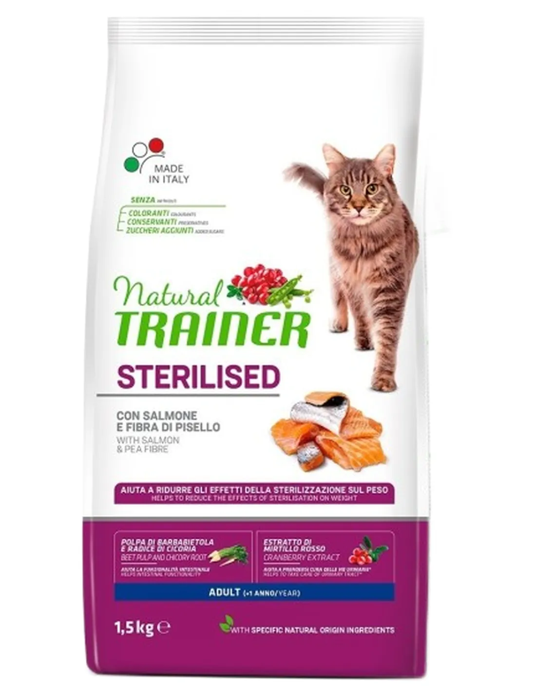 Natural trainer Sterilised gatto Adult con Salmone 1,5 kg  