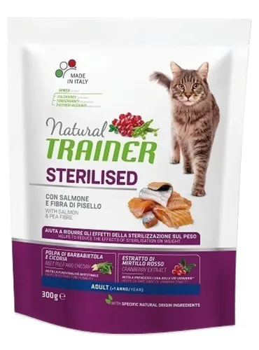 Natural trainer Sterilised gatto Adult con salmone 300 gr  