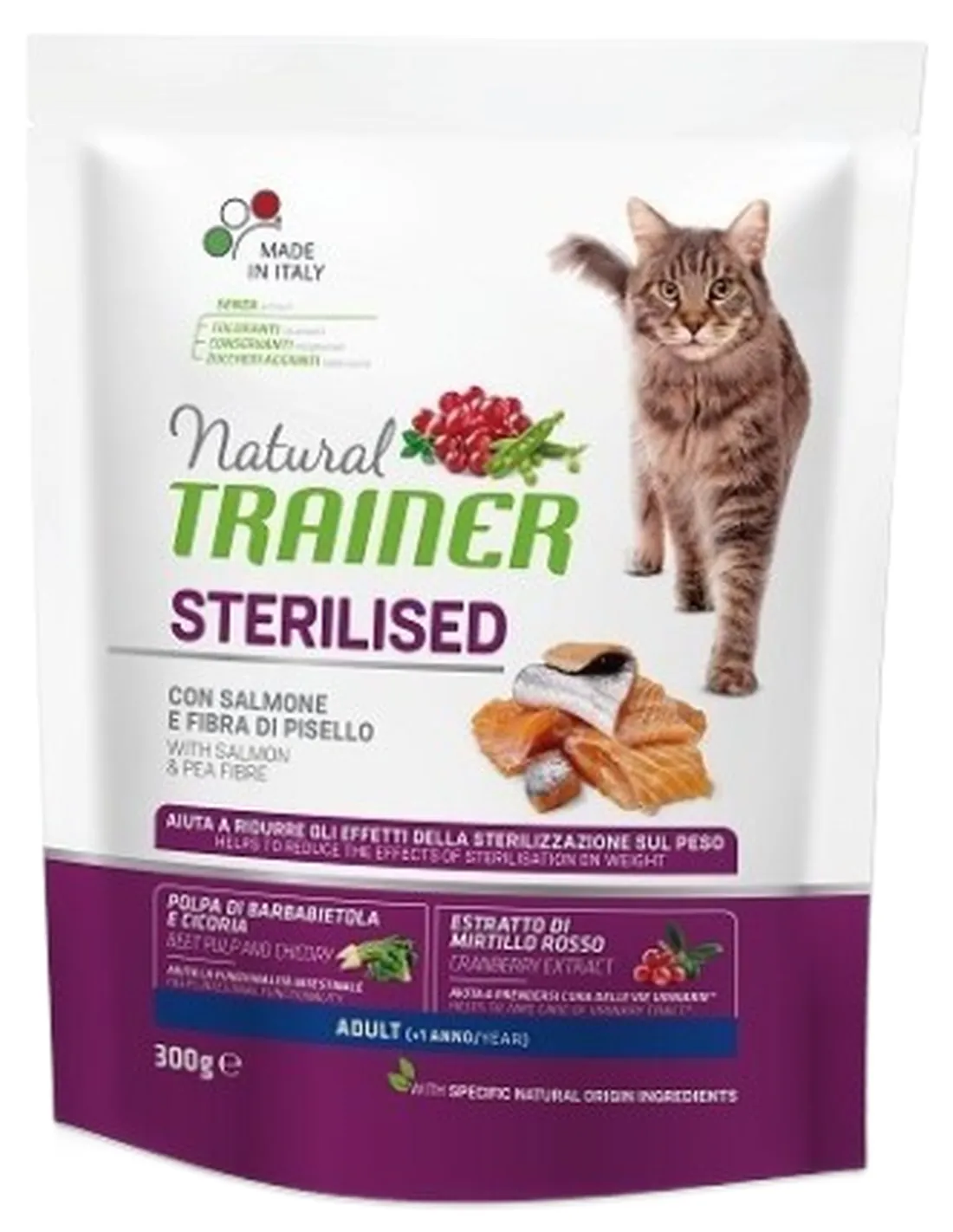 Natural trainer Sterilised gatto Adult con salmone 300 gr  