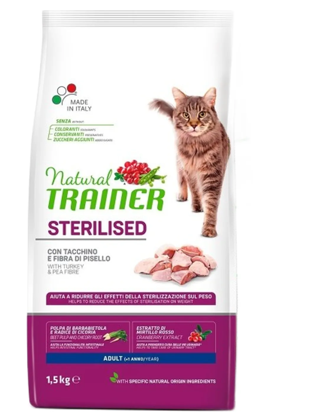 Natural trainer Sterilised gatto Adult con tacchino 1,5 kg  