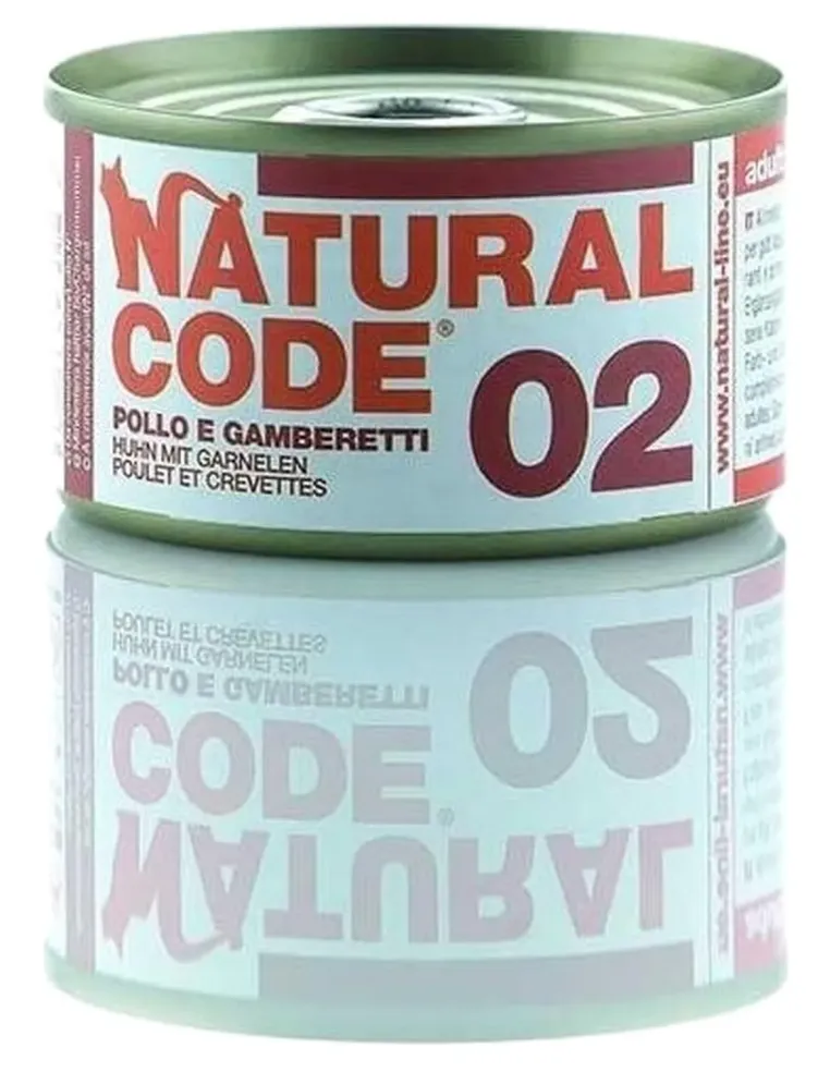 Natural code 02 gatto pollo e gamberetti 85 gr  