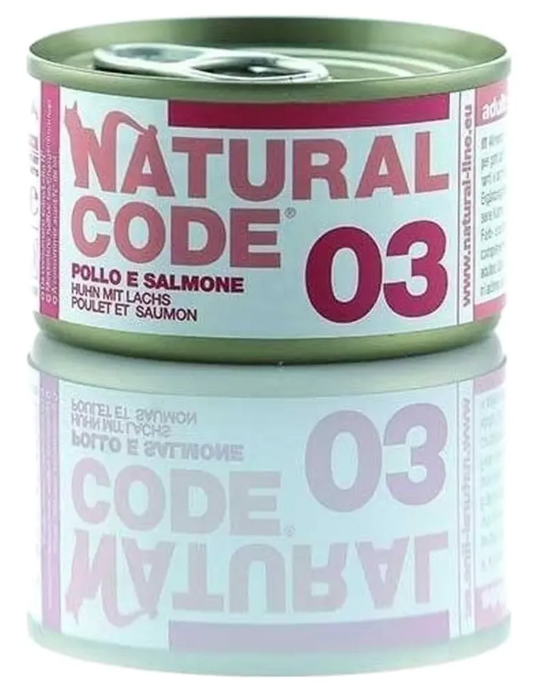 Natural code 03 gatto pollo e salmone 85 gr  
