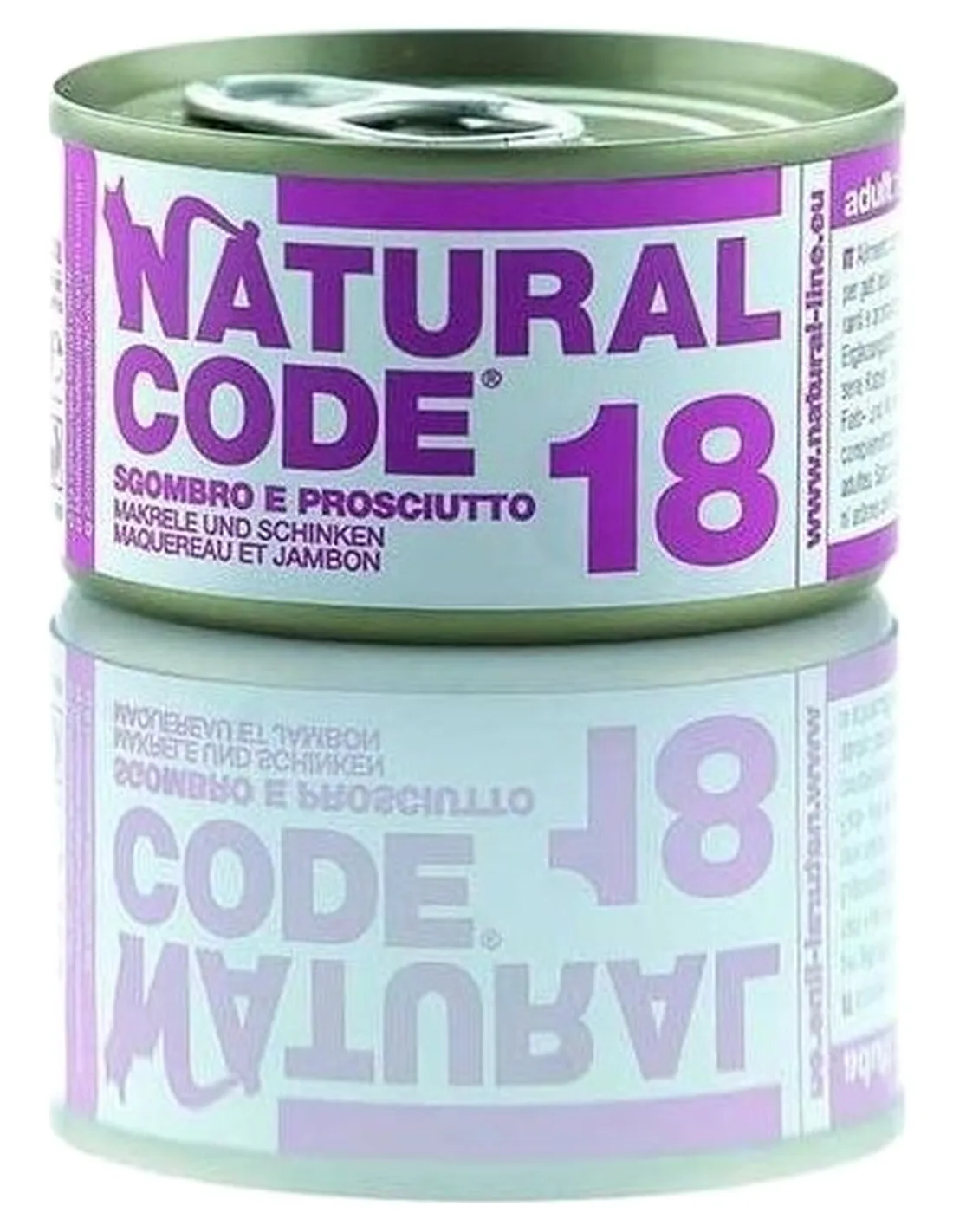 Natural code 18 gatto sgombro e prosciutto 85 gr   Natural code 18 gatto sgombro e prosciutto 85 gr