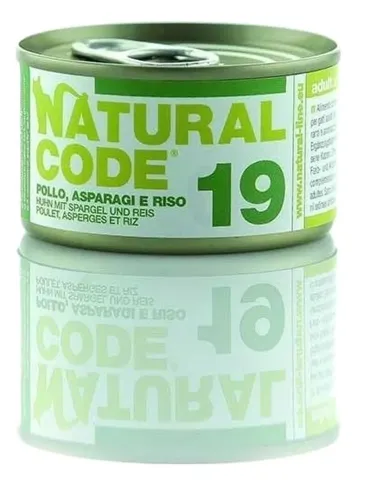 Natural code 19 gatto pollo asparagi e riso 85 gr  