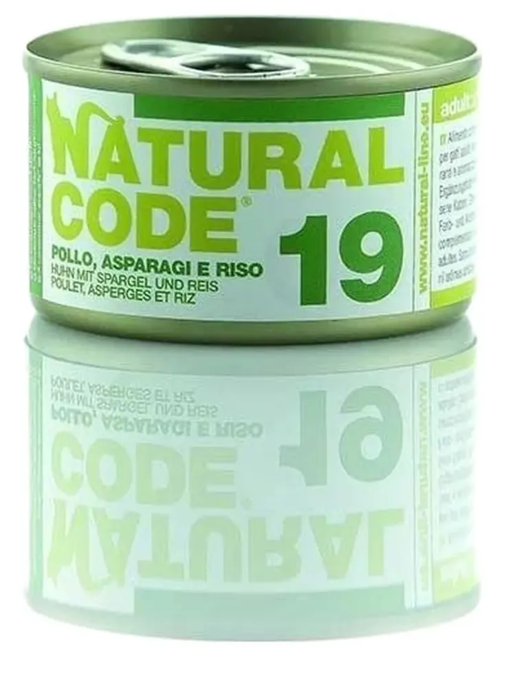 Natural code 19 gatto pollo asparagi e riso 85 gr  