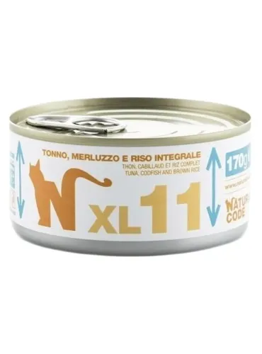 Natural code xl 11 gatto tonno merluzzo e riso integrale 170 gr  