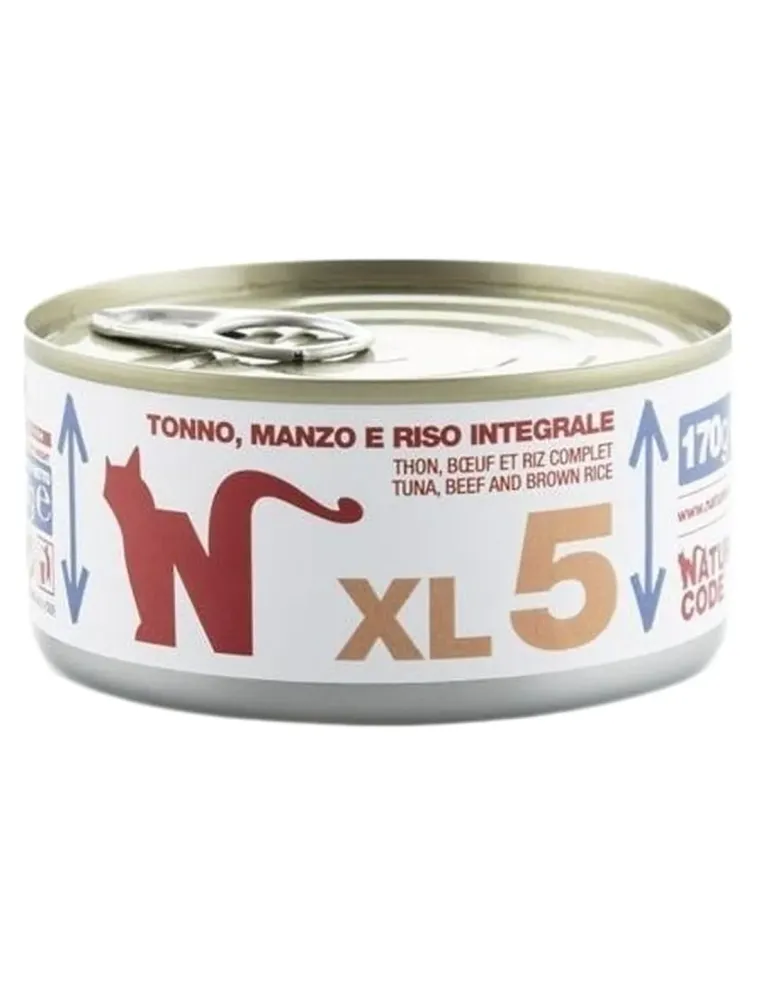 Natural code xl 5 gatto tonno manzo e riso integrale 170 gr  