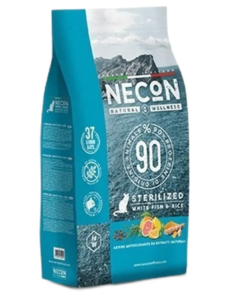 Necon natural wellness gatto adult sterilizzato pesce bianco e riso 1,5 kg  