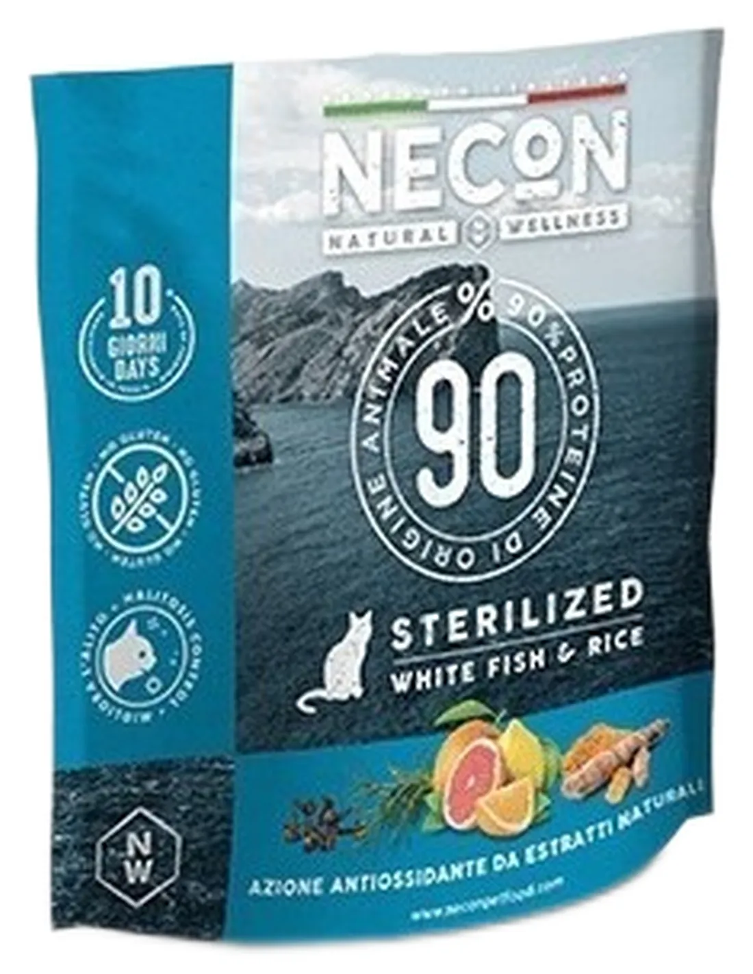 Necon natural wellness gatto adult sterilizzato pesce bianco e riso 400 gr  