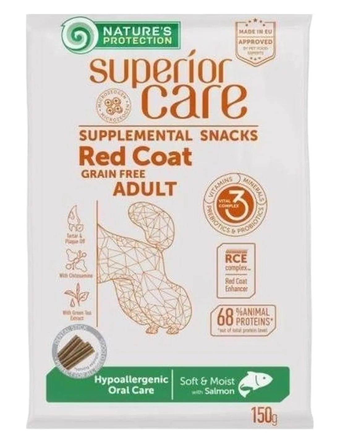 NaturÈs Protection Superior Care cane snack red coat hypoallergenic oral care salmone 150 gr   NaturÈs Protection Superior Care cane snack red coat hypoallergenic oral care salmone 150 gr