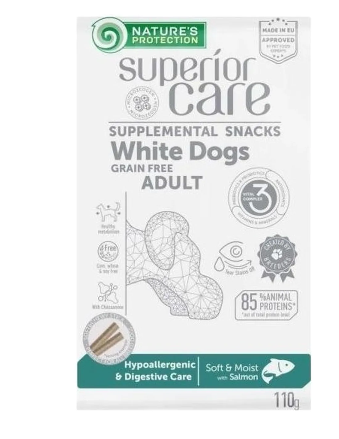 NaturÈs Protection Superior Care cane snack white dogs hypoallergenic e digestive care salmone 110 gr  