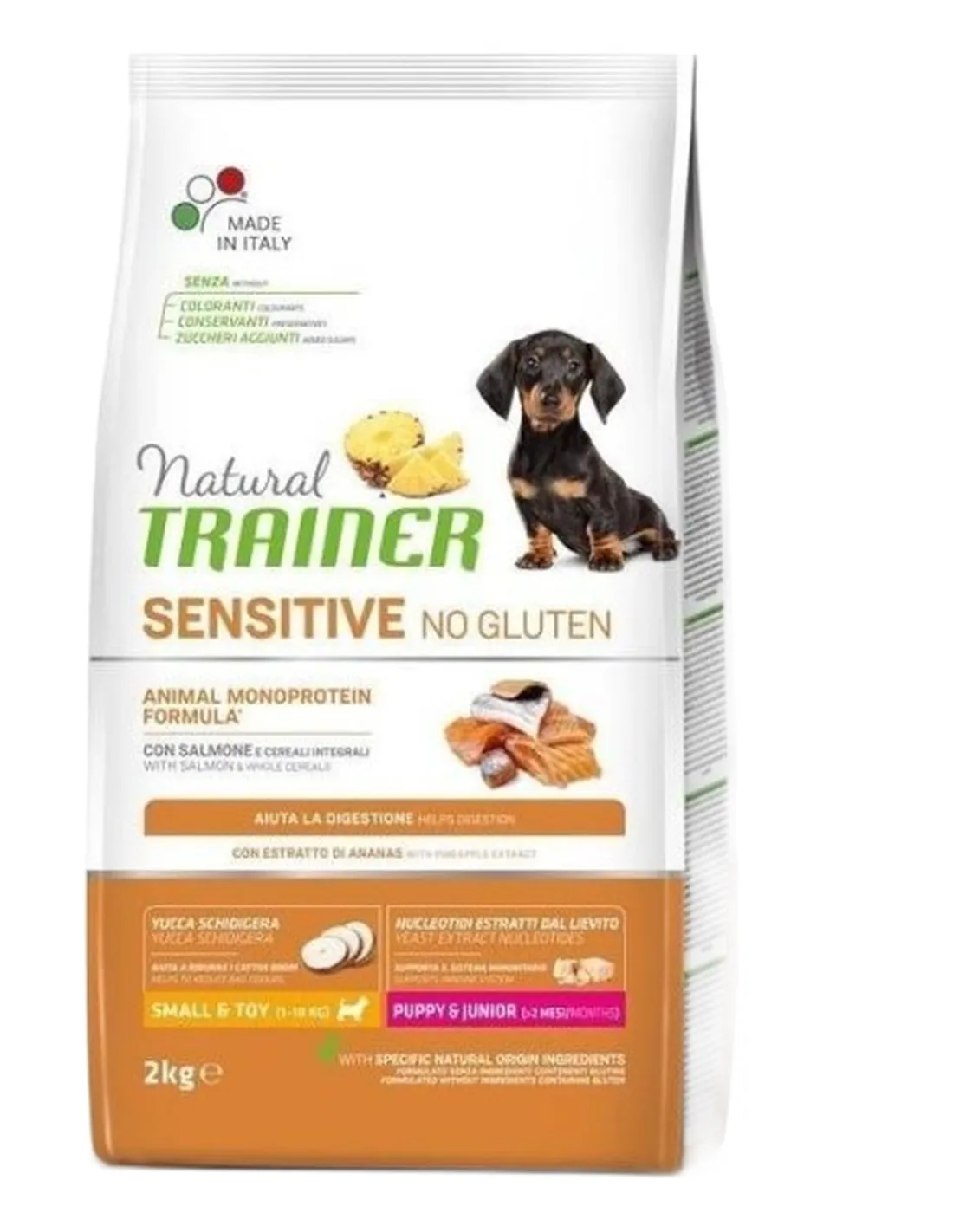 Natural trainer Sensitive cane No Gluten Mini Puppy e Junior Salmone 2 kg   Natural trainer Sensitive cane No Gluten Mini Puppy e Junior Salmone 2 kg