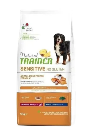 Natural trainer Sensitive cane No Gluten Medium e Maxi Adult Salmone 12 kg  