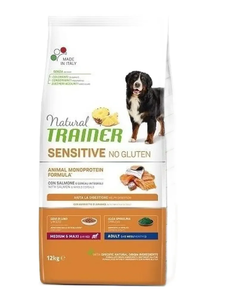Natural trainer Sensitive cane No Gluten Medium e Maxi Adult Salmone 12 kg  