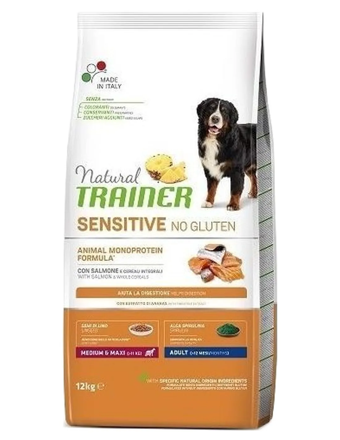 Natural trainer Sensitive cane No Gluten Medium e Maxi Adult Salmone 12 kg  