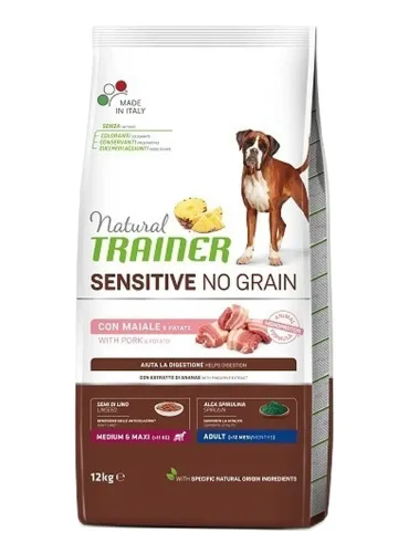 Natural Trainer sensitive no gluten cane medium e maxi adult maiale 12 kg  
