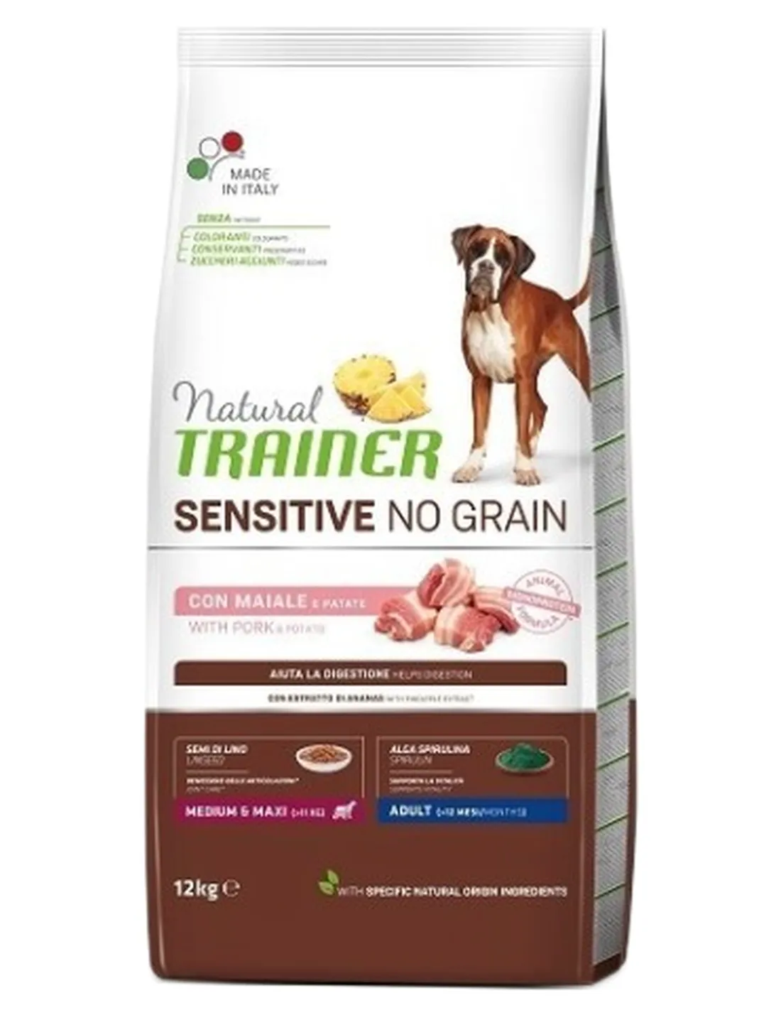 Natural Trainer sensitive no gluten cane medium e maxi adult maiale 12 kg  