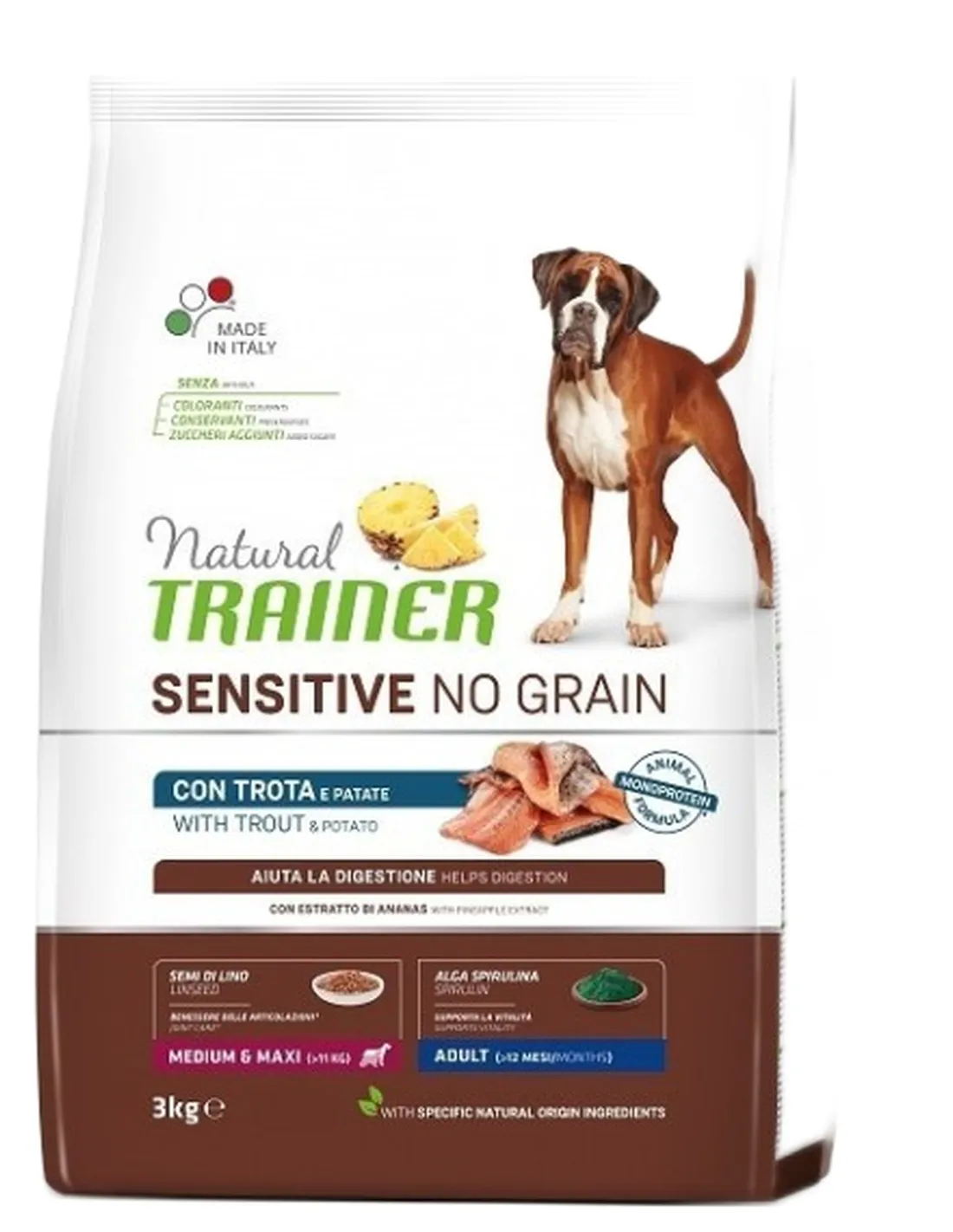 Natural Trainer sensitive no grain cane medium e maxi adult trota 3 kg   Natural Trainer sensitive no grain cane medium e maxi adult trota 3 kg