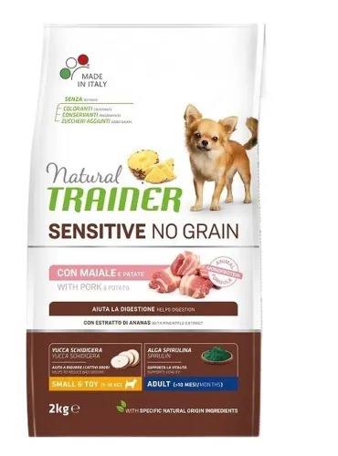 Natural trainer Sensitive no grain cane small e toy Adult maiale e patate 2 kg