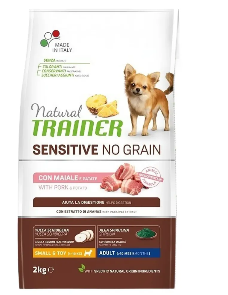 Natural trainer Sensitive no grain cane small e toy Adult maiale e patate 2 kg  