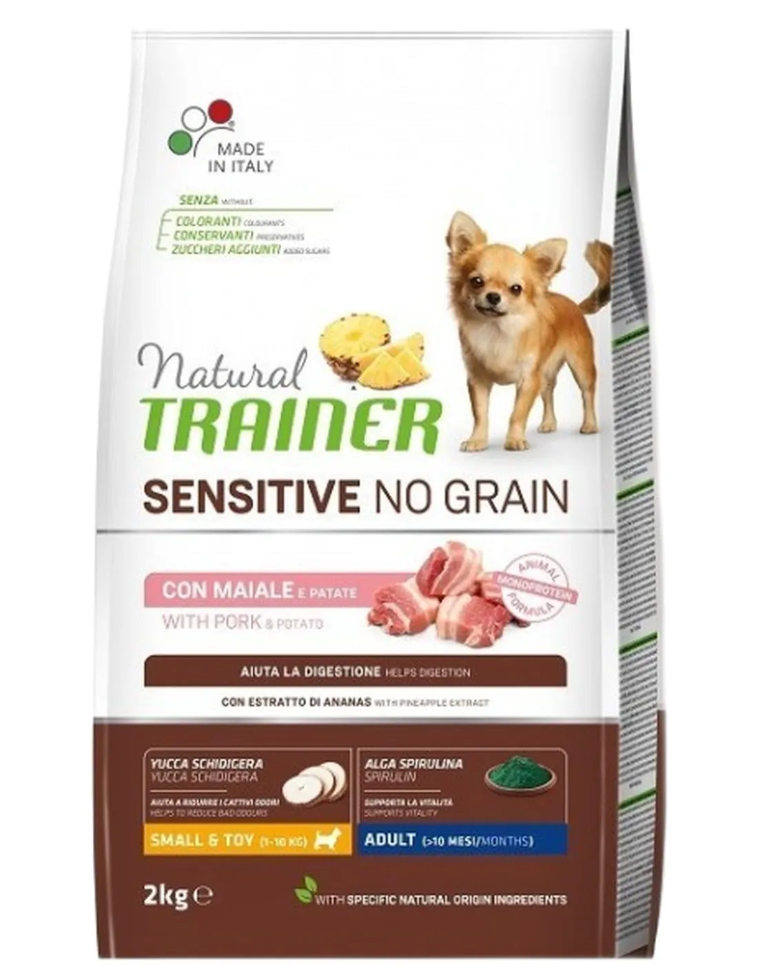 Natural trainer Sensitive no grain cane small e toy Adult maiale e patate 2 kg  