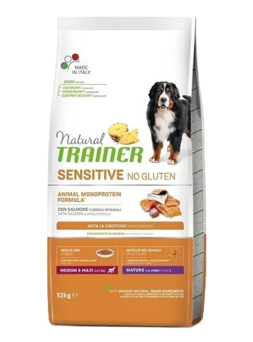 Natural Trainer sensitive no gluten cane medium e maxi mature salmone 12 kg  