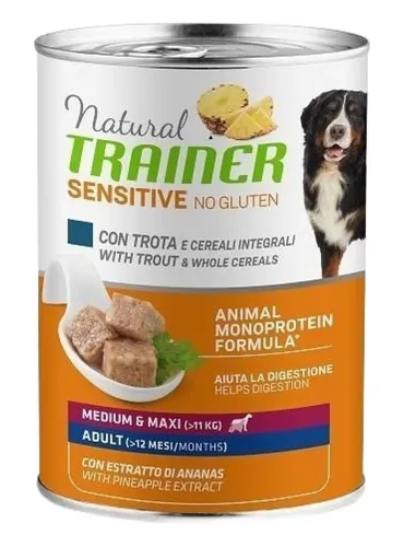 Natural trainer Sensitive no gluten cane adult medium e maxi trota e cereali integrali 400 g