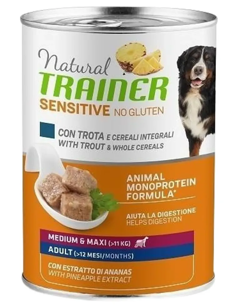 Natural trainer Sensitive no gluten cane adult medium e maxi trota e cereali integrali 400 g  